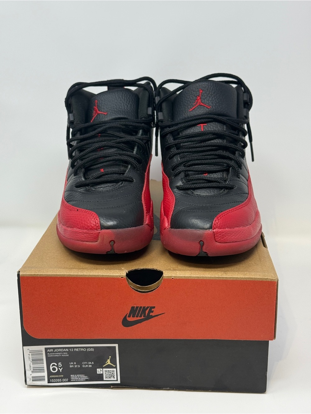 Size 6.5Y- Air Jordan 12 Flu Game Retro GS Red Black Sneakers 2016 153265-002